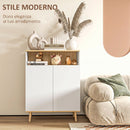 Credenza Cucina Scandinava 80x38x102 cm con 2 Ante Ripiano Regolabile e Gambe in Legno di Pino in Pannelli di Particelle Bianco e Rovere      