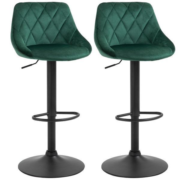 sconto Set mit 2 Barhockern 51,5 x 48 x 83-104 cm in grünem Stoff mit Samteffekt