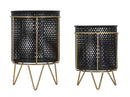 Porta Vasi Fashion Coppia Ø19,5x28-17x23 cm in Ferro Nero e Oro