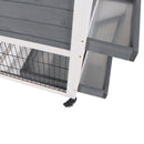 Conigliera 110x50x88 cm Casetta con Rampa Porte Multiple e Ruote in Legno Grigio e Bianco  