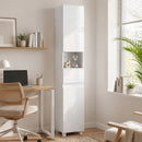 Mobiletto Bagno Alto Lucido 30x30x170 cm con Cassetto e Ripiani Regolabili in MDF      