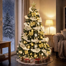 Albero di Natale Artificiale Ø110x180 cm con 200 Luci LED Bianco Caldo 8 Modalità 800 Rami Ignifughi Palline e Nastri      
