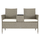 Panca da Giardino con Tavolino Integrato 123x54x 82,5 cm in Polyrattan e Vetro Crema  