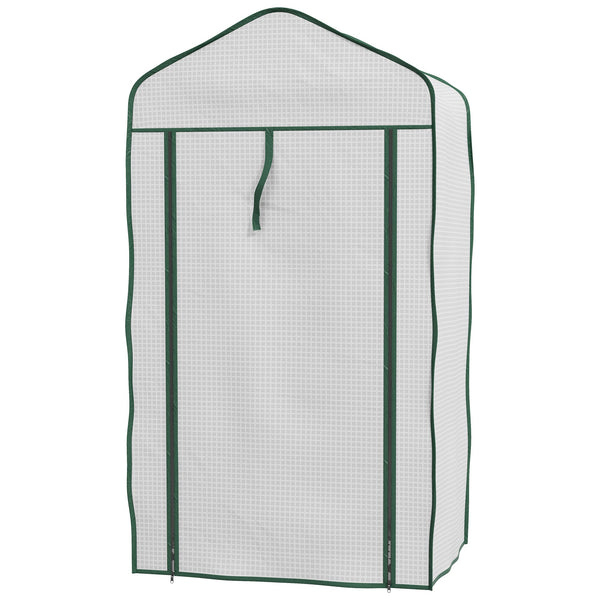 online Mini Serra da Giardino con Copertura in PE 59x39x127cm 3 Ripiani e Porta Avvolgibile Bianco