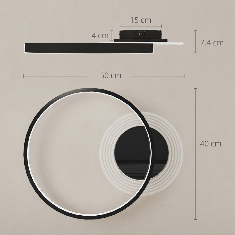 Plafoniera LED Moderna a 2 Anelli 50x40x 7,4 cm Potenza 30W in Alluminio e Acrilico Nero  