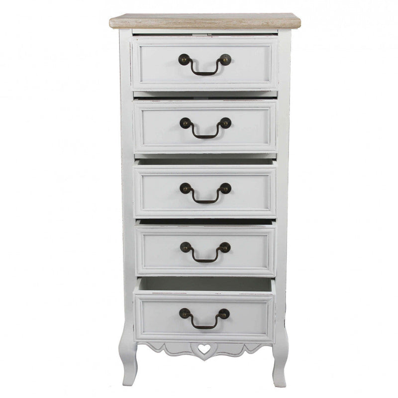 Cassettiera Cuore 5 Cassetti 44x29x91 h cm in Legno di paulownia Bianco