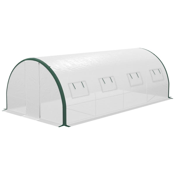 sconto Serra a Tunnel 2 Ingressi 8 Finestre 6x3 m in PE Poliestere e Acciaio Zincato Bianco e Verde