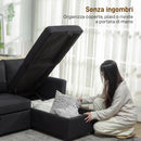 Divano Letto con Chaise Longue 192x148x86 cm con Vano Portaoggetti a Scomparsa Effetto Lino Grigio Antracite      