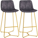 Set 2 Sgabelli da Bar con Schienale e Poggiapiedi  48x56,5x103 cm in Tessuto Vellutato Grigio