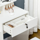 Toeletta da Trucco con Specchio Tavolocon Sgabello 4 Cassetti e 4 Ripiani in Legno e Vetro Bianco      