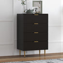 Cassettiera da 4 Cassetti Design Canettato 60x40x96 cm con Maniglie Dorate e Dispositivo Antiribaltamento in MDF Nero      