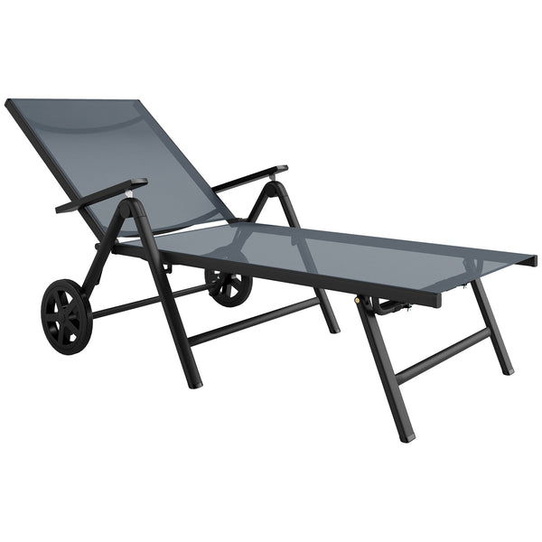sconto Lettino Prendisole da Giardino Pieghevole 72x158x84 cm Reclinabile in 5 Posizioni in Metallo e Textilene Grigio