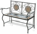 Panca da Giardino 123x53x91 cm in Ferro Battuto con Mosaico Soriani Cipro
