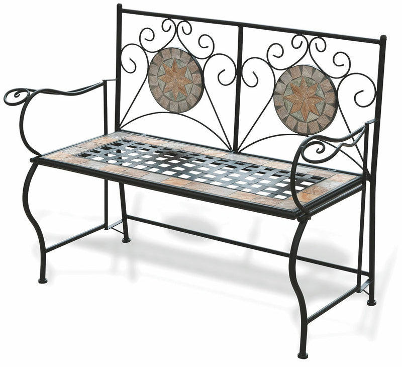 Panca da Giardino 123x53x91 cm in Ferro Battuto con Mosaico Soriani Cipro