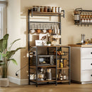 Mobile Scaffale Cucina 80x42x162 cm con Prese e LED Pannello in Metallo con 10 Ganci 5 Ripiani e Cestello Marrone Rustico      
