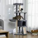 Albero Tiragraffi per Gatti 48x40x127 cm con Rampa Cesto Cuccia Amaca Pali Graffiatoi in Sisal Grigio      