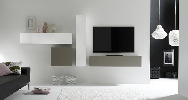 Ausgestattete Wand Wohnzimmermöbel 4 Hängemöbel 169x327x31cm TFT Cube Glänzend Weiß und Matt Grau acquista