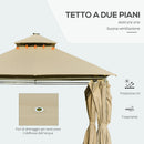 Gazebo da Giardino con Pannelli Solari e LED 3x4m in Acciaio Cachi