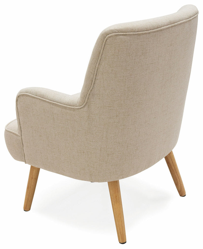 Poltrona Imbottita in Tessuto con Gambe in Legno Soriani Ecrù