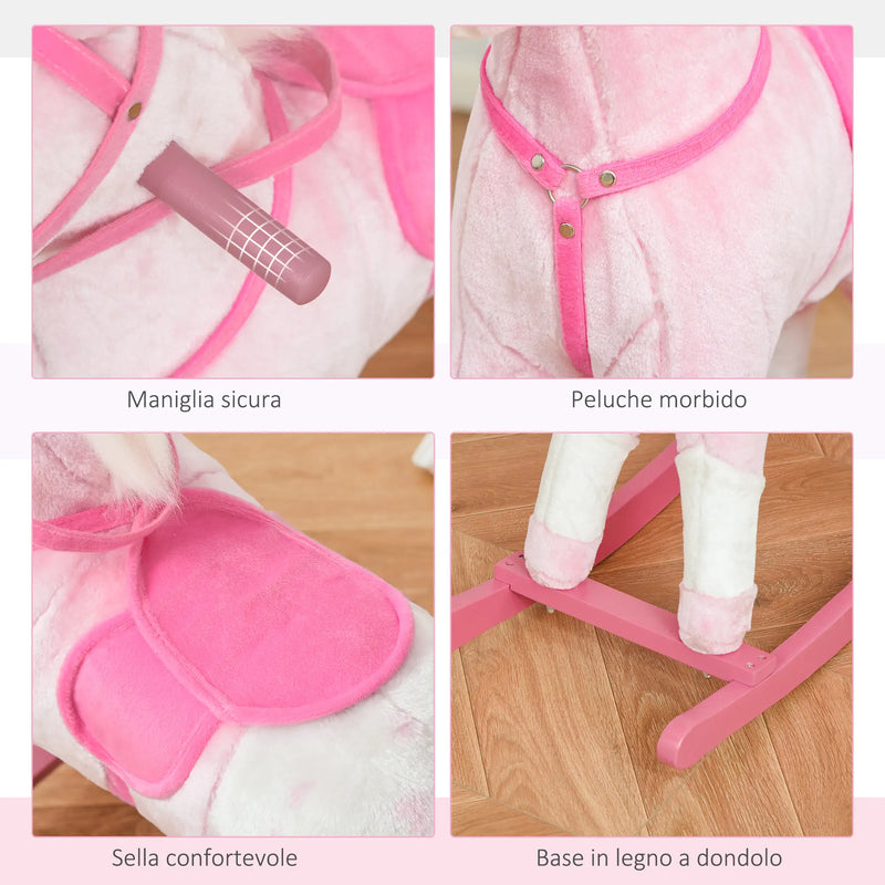 Cavallo a Dondolo per Bambine con Suoni Rosa