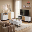 Mobile Porta TV fino a 55 Pollici 140x36,5x50 cm con Ripiani Regolabili e Armadietto in Legno Bianco      