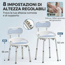 Sedia da Doccia con Schienale e Sedile Forato 8 Altezze Regolabili Antiscivolo Portata 136 kg Azzurro      
