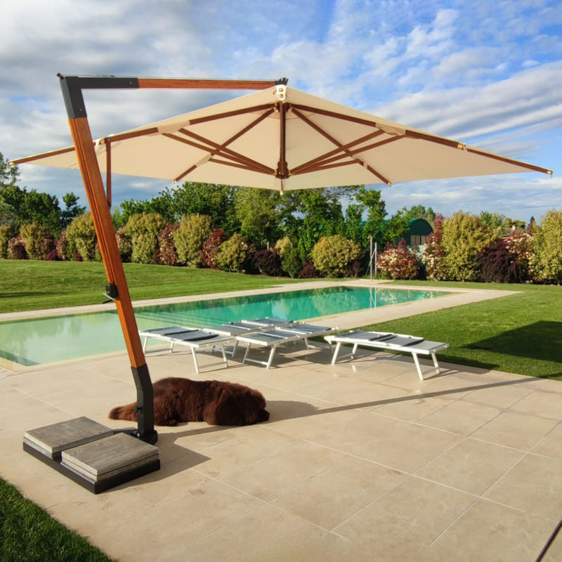Ombrellone Decentrato da Giardino 3,5x3,5m Braccio in Legno Ecrù
