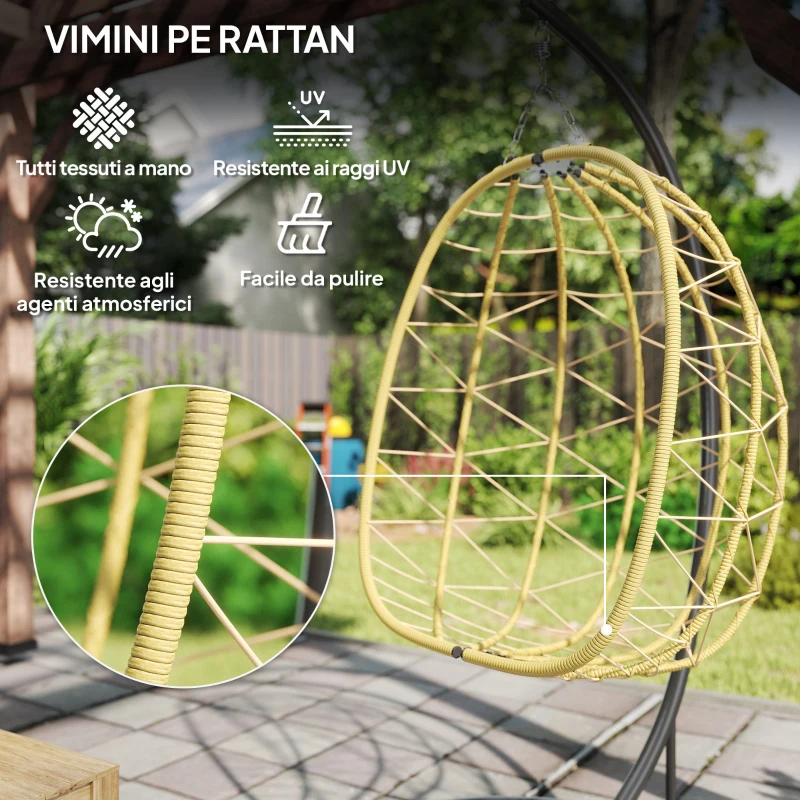 Dondolo Pensile da Giardino Pieghevole con Cuscini 102x102x195 cm in Acciaio e Rattan PE Nera Grigia e Beige