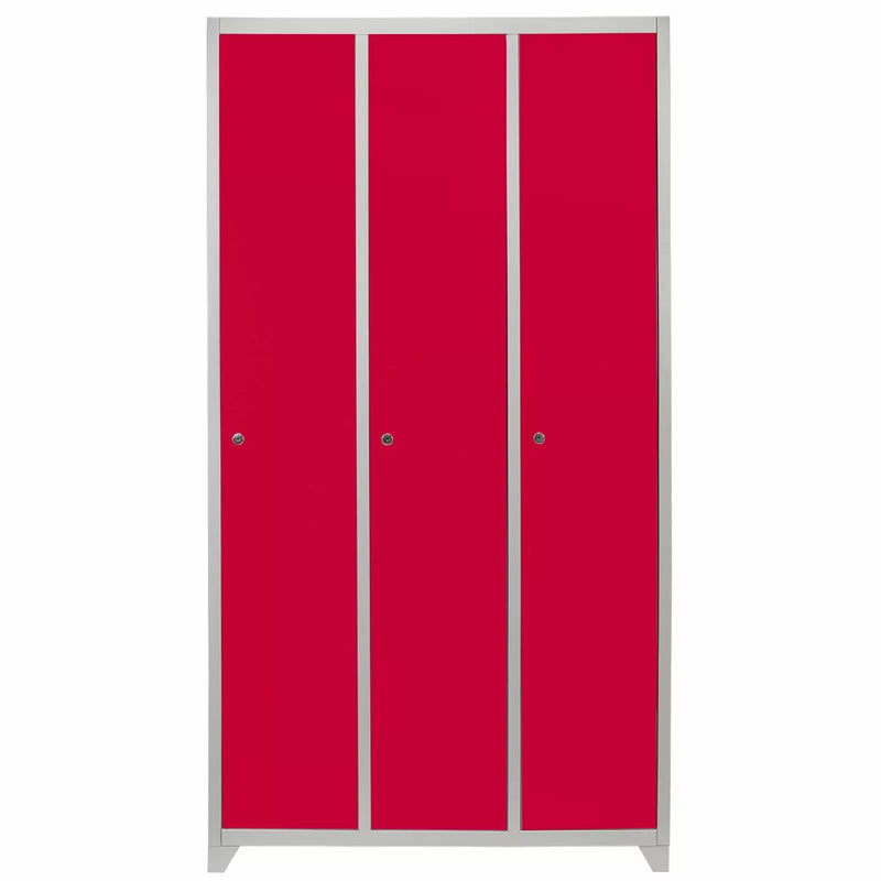 Armadietto 3 Ante 90x180x50 cm per Scuole Palestre e Spogliatoi in Acciaio Rosso