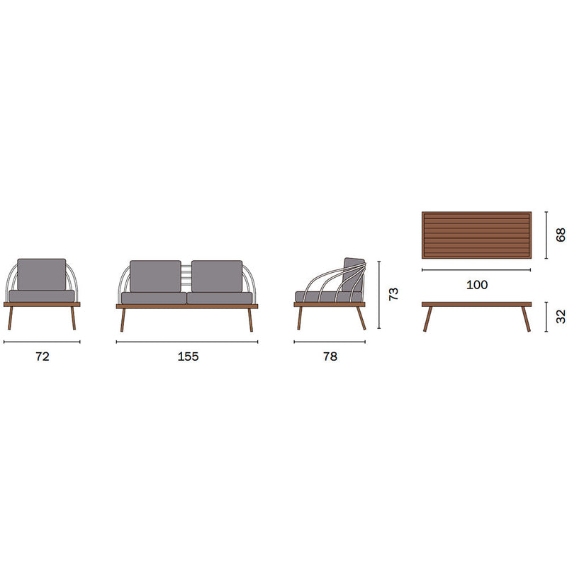 Set da Giardino in Alluminio e Corda Vorghini Imperia Legno e Grigio