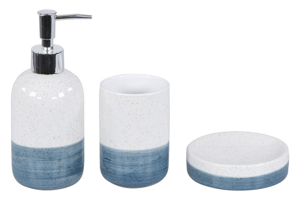 acquista Set mit 3 Badezimmeraccessoires aus weiß-blauer Keramik