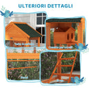 Voliera per Uccelli 92x52x171 cm a 3 Porte con Casetta Scaletta e Vassoio in Legno e Metallo Arancione e Verde      