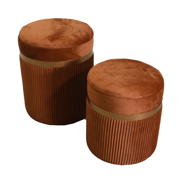 acquista Set 2 Pouf Contenitore Ø35 cm e Ø39 cm in Tessuto Velluto Terra Di Siena