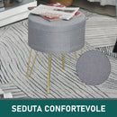 Pouf Contenitore 2 in 1 36x36x45 cm in Metallo Oro e Tessuto Grigio
