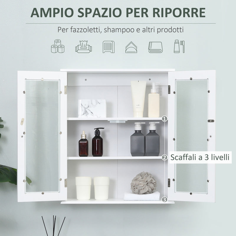 Pensile da Bagno Armadietto con Anta a Vetro 55x20x65 cm in Legno Bianco  
