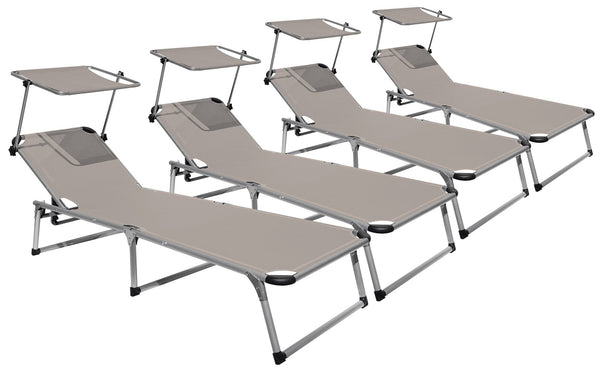 sconto Set mit 4 klappbaren Garten-Sonnenliegen 193 x 59 x 30 cm in Aluminium und Textilene Taupe