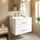 Mobile Bagno 61x40x48 cm con Lavabo in Ceramica e 2 Cassetti in Truciolare e MDF Bianco      