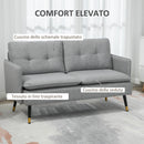 Divano 2 Posti in Tessuto 139x68x80 cm con Cuscini Imbottiti e Gambe in Acciaio Grigio