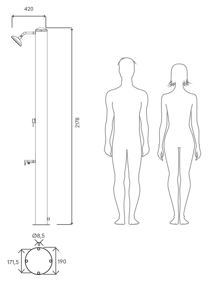 Doccia Solare da Giardino 28L Miscelatore e Lavapiedi Tevere N Nero Opaco
