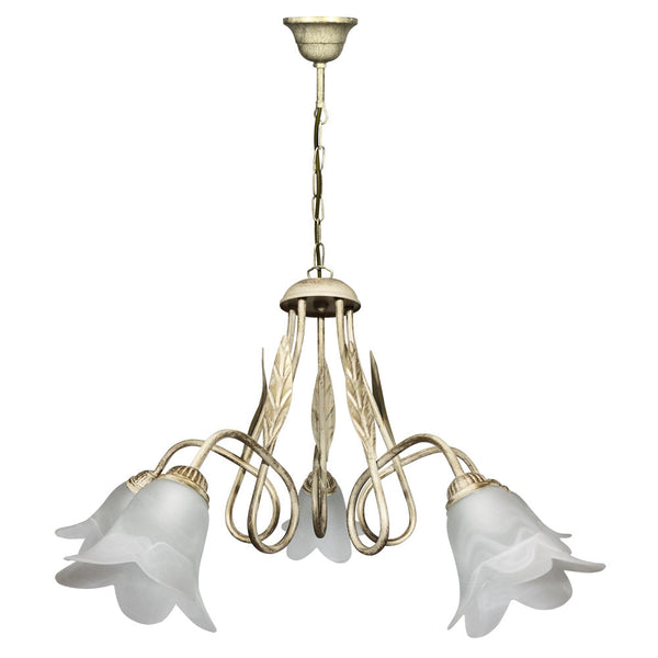 Kronleuchter 5xE14 Elfenbein Gold Rahmen Weißes Schwammglas E-Energy Amelia sconto