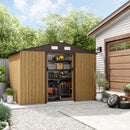 Casetta da Giardino 4,9 m² 277x195x192 cm in Acciaio Zincato con Doppia Porta Scorrevole e Tetto Inclinato Marrone Chiaro      