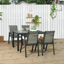 Set Tavolo e 4 Sedie Impilabili da Giardino in Acciaio e Rattan PE Grigio