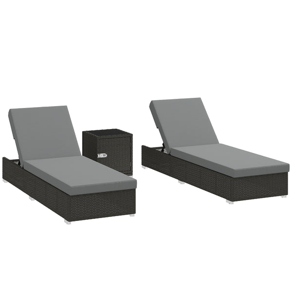 online Set 2 Sdraio da Giardino 184x60x22 cm con Tavolino Laterale e Schienale Regolabile in Rattan Grigio Scuro
