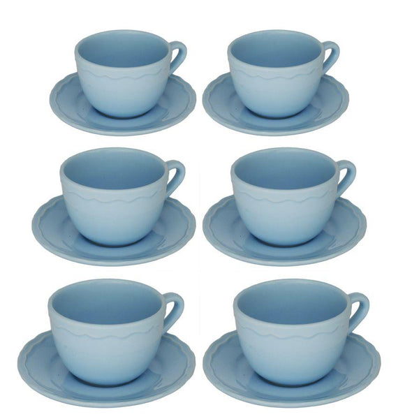 Set 6 Tazze da The con Piattino Ø9,5xh7 cm in Gres Porcellanato Juliet Azzurro Pastello acquista