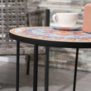 Set 2 Tavolini da Giardino in Ceramica e Metallo con Piano a Mosaico