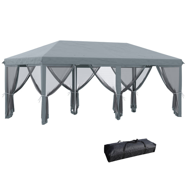 Gazebo da Giardino 600x300 cm Pieghevole con 6 Zanzariere e Pulsante in Acciaio e Poliestere Grigio sconto