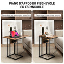 Tavolino da Salotto a C Espandibile 39x29x57 cm con 2 Stazioni di Ricarica in Legno e Metallo Nero e Marrone      