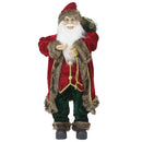 Statuina Babbo Natale 40 cm con Sacco Regali e Lanterna Vestiti in Tessuto Bordeaux      
