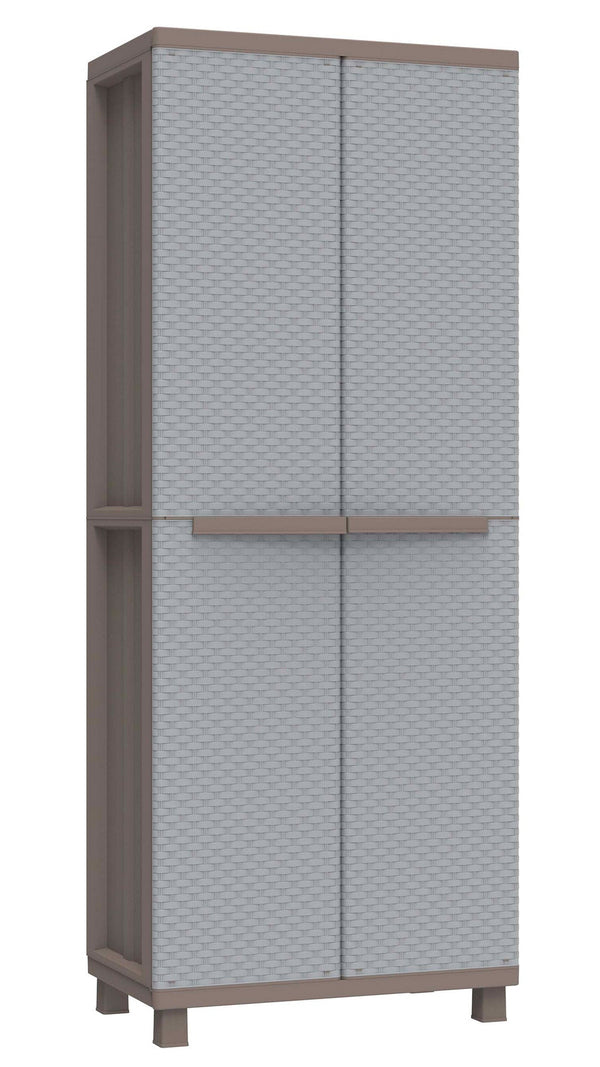 Armadio Portascope Modulare da Esterno 68x37,5x170 cm 2 Ante 4 Ripiani in Polipropilene Jrattan Tortora e Grigio acquista