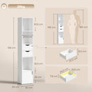 Libreria 30x24x158 cm con Cassetti e Ripiano Regolabile in Legno Bianco      